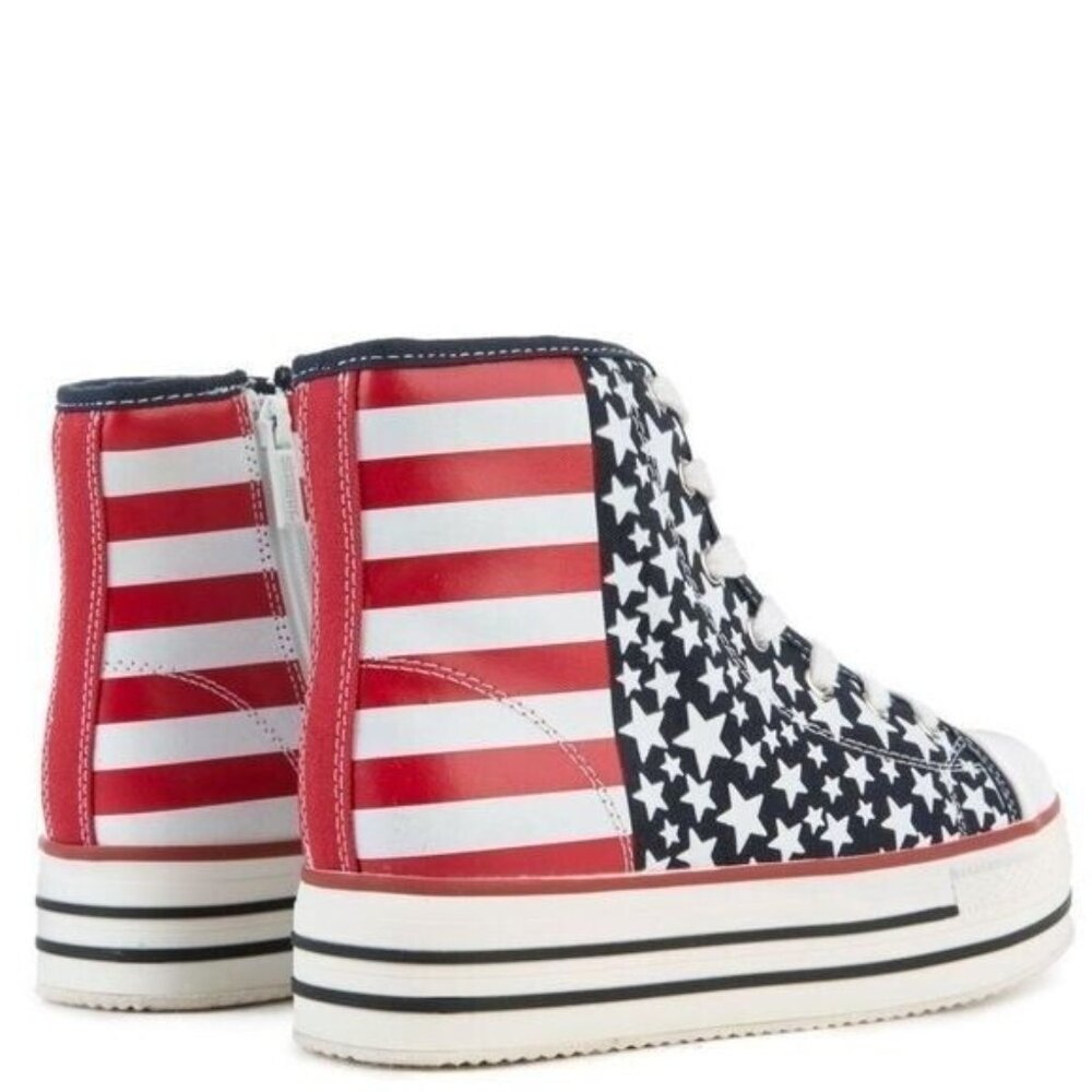 NEW Platform Red White Blue Stars Flag Hi Top Sneakers Women's SIZE 6.5 - Picture 4 of 7